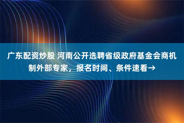 广东配资炒股 河南公开选聘省级政府基金会商机制外部专家，报名时间、条件速看→